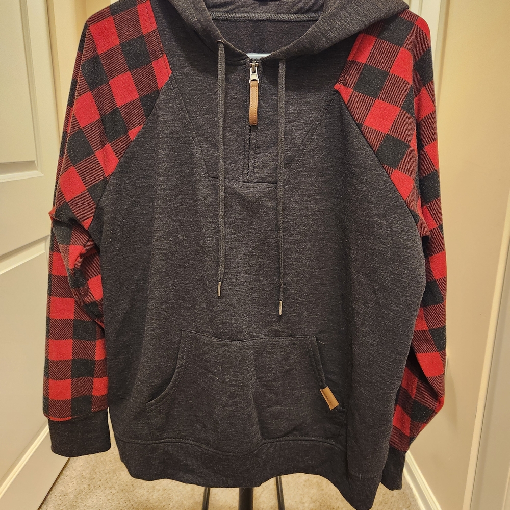 Maurices Red and Black Plaid Hoodie